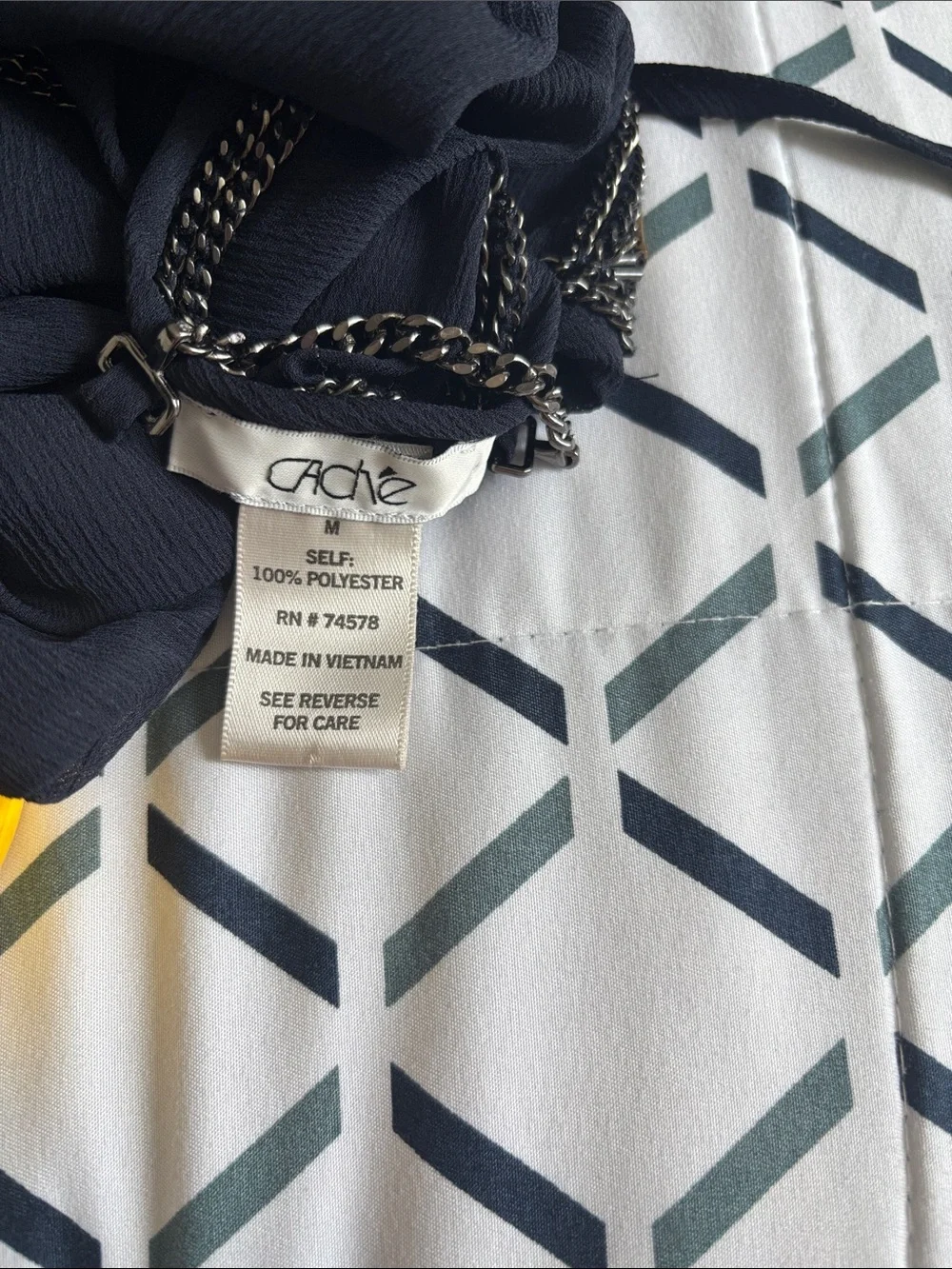 Cache Navy blue Sheer Tunic with Gold Embellished V-Neck